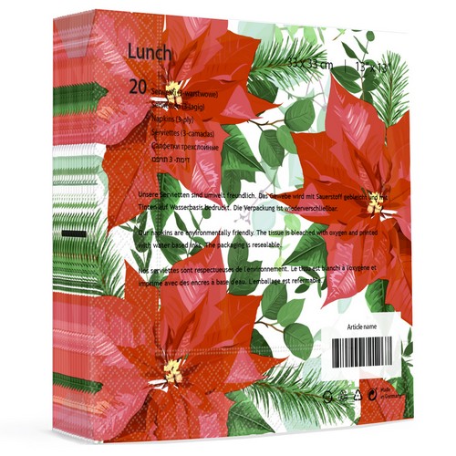 20 Servietten Floral Christmas - Blühender, roter Weihnachtsstern 33x33cm