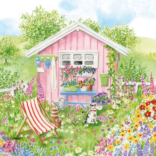 20 Servietten Maison Rose - Ferienhaus mit Garten 33x33cm