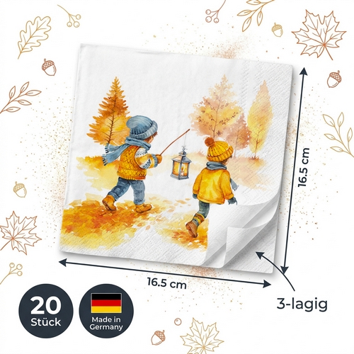 20 Servietten Autumn Walk - Kinder mit Laternen im Herbst 33x33cm