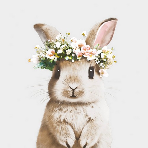 20 Servietten Bunny in Floral Wreath - Kleiner Hase mit Blumenkranz 33x33cm