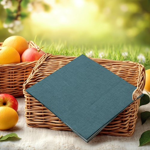 20 kleine Cocktailservietten Linen Ocean Tale - Uni Leinenstruktur petrol 25x25cm