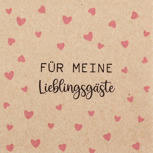 20 Servietten aus Recycling-Papier Meine Lieblingsgäste eco - Herzen für Lieblingsgast 33x33cm