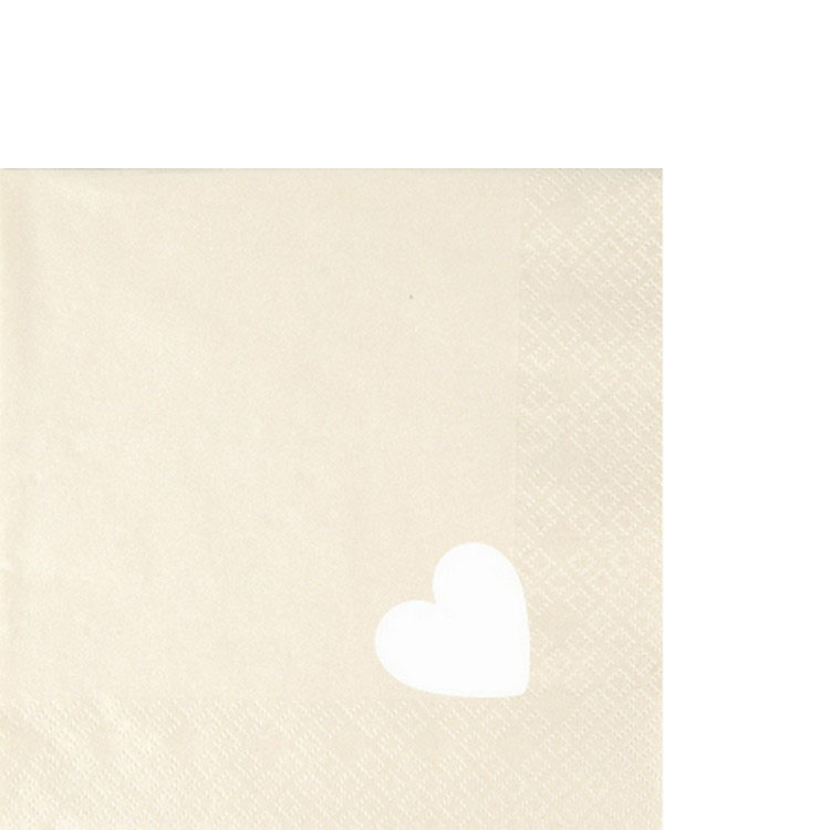 20 Cocktailservietten Punched Heart Perl Effect ivory - elfenbein mit ausgestanztem Herz 25x25cm