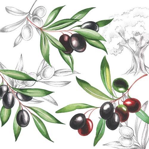 20 Servietten Olives - Grüne Olivenzweige 33x33cm