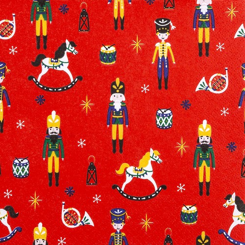 20 Servietten Christmas Toys red - Miniaturen der Holzdeko rot 33x33cm