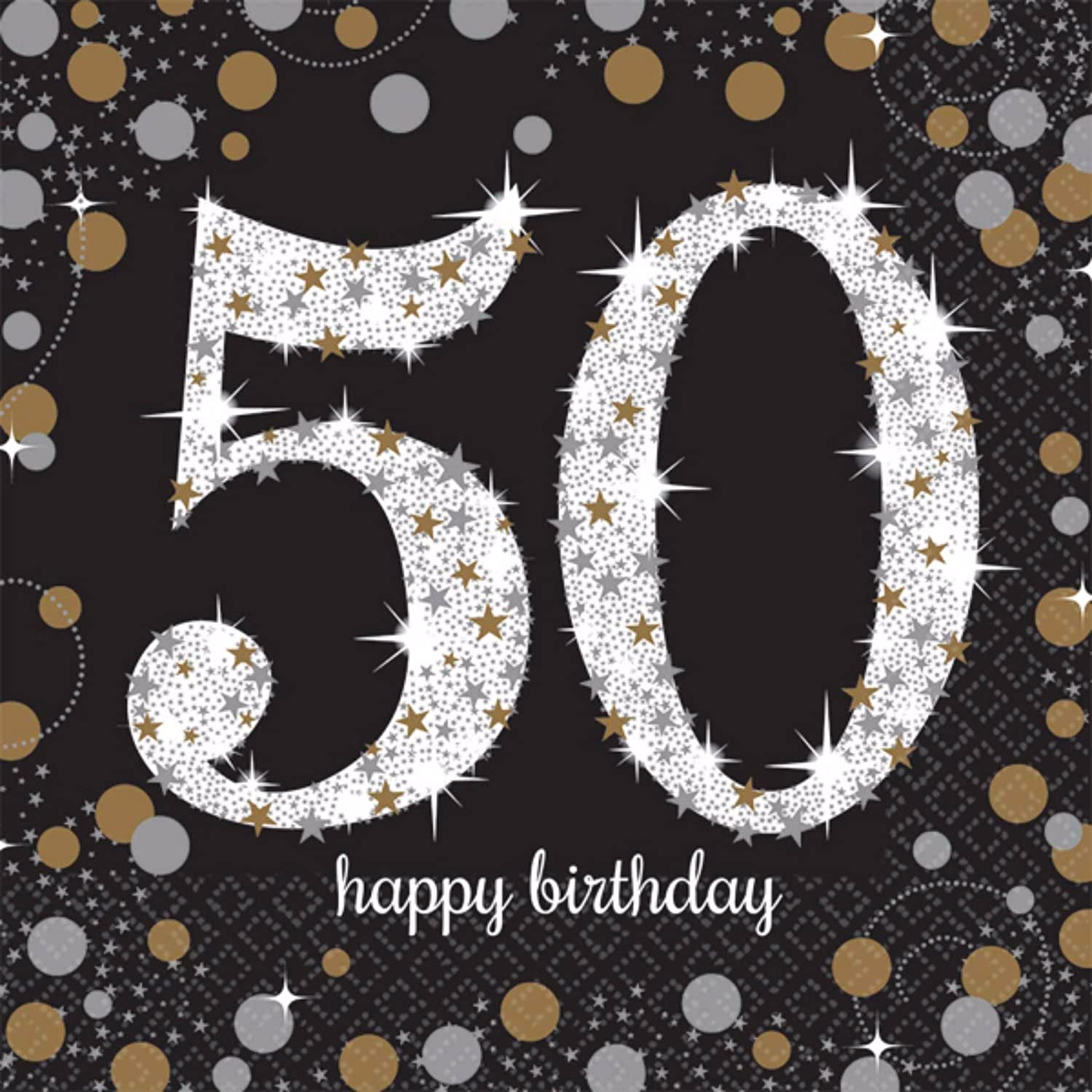 16 Servietten 50 Sparkling Celebrations silver & gold - 50. Geburtstag mit Glitzer silber 33x33cm