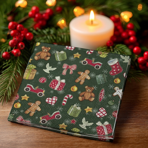 20 kleine Cocktailservietten Festive Christmas Toys - Miniatur Weihnachtsgeschenke 25x25cm