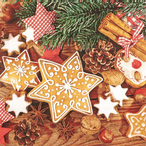 20 Servietten Homemade Cookies - Weihnachtsgebäck an Zweige 33x33cm