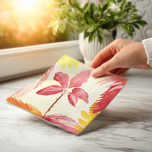 20 kleine Cocktailservietten Nomad tropic - Bunte Tropenpflanzen 25x25cm