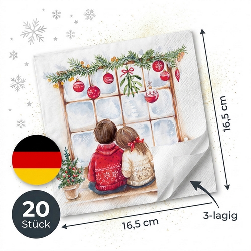 20 Servietten Looking for Christmas - Kinder am Weihnachtsfenster 33x33cm