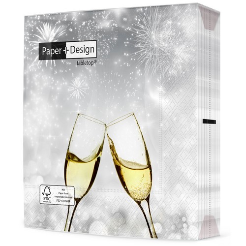 20 Servietten Toast of joy - Anstoßen auf silber 33x33cm