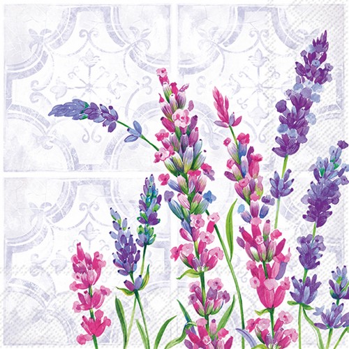 20 Servietten Lavanda - Lavendel auf Fliesenmuster 33x33cm