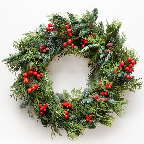 20 Servietten Merry berry wreath - Natürlicher Kranz mit Beeren 33x33cm