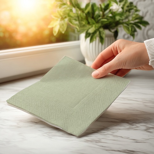 20 kleine Cocktailservietten Linen Pistachio Green - Uni Leinenstruktur pistaziengrün 25x25cm