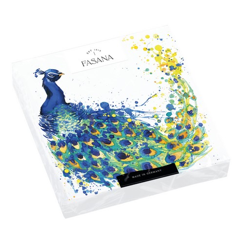 20 Servietten Coloured Peacock - Pfau mit bunten Federn 33x33cm