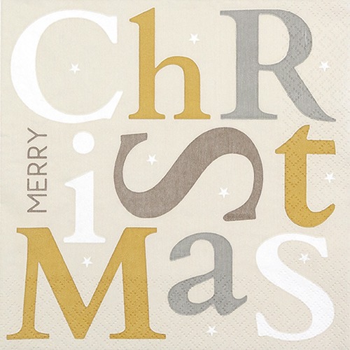 20 Servietten Christmas Letters - Buchstaben von Christmas beige 33x33cm