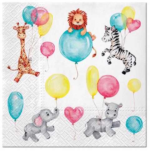 20 Servietten Child Fun - Tiere spielen mit Ballons 33x33cm