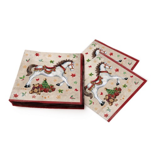 20 Servietten Festive Horse - Pferd an Weihnachtssymbole 33x33cm
