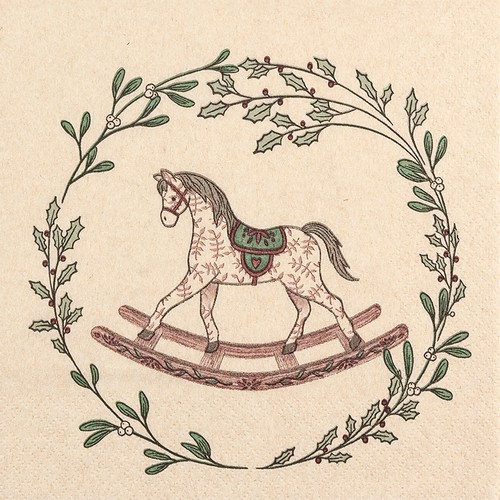 20 Servietten aus Recycling-Papier Rocking Horse eco - Schaukelpferd im Kranz 33x33cm