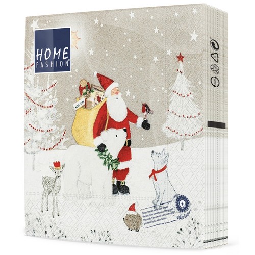 20 Servietten Forest Gathering - Santa mit tierische Freunde 33x33cm