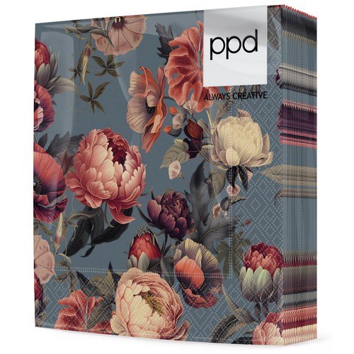 20 Servietten Amsterdam Floral - Pfingstrosen Vintage auf blau 33x33cm