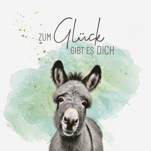20 Servietten Esel - Zum Glück 33x33cm