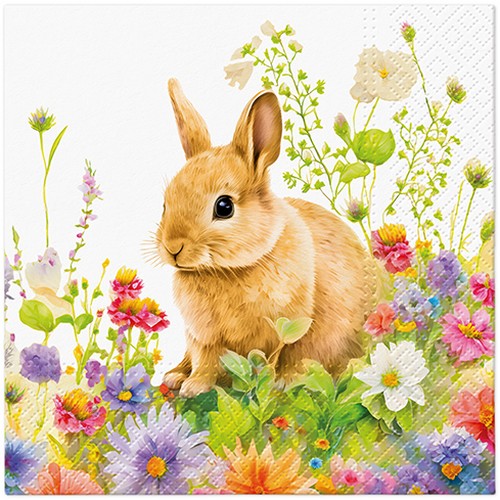 20 Servietten Spring Morning - Hase an bunten Blumenfeld 33x33cm