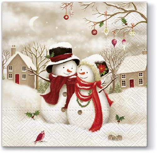 20 Servietten Snow Family - Schneemann-Pärchen 33x33cm