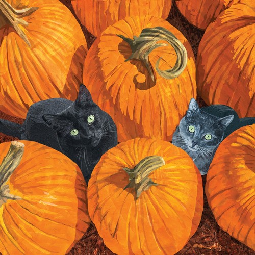 20 Servietten Pumpkin Patch Cats - Katzen zwischen Kürbisse 33x33cm