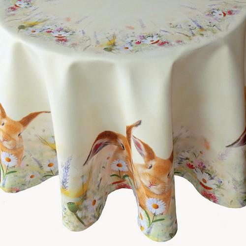Mitteldecke rund Polyester Hase auf Frühlingswiese Ø150cm