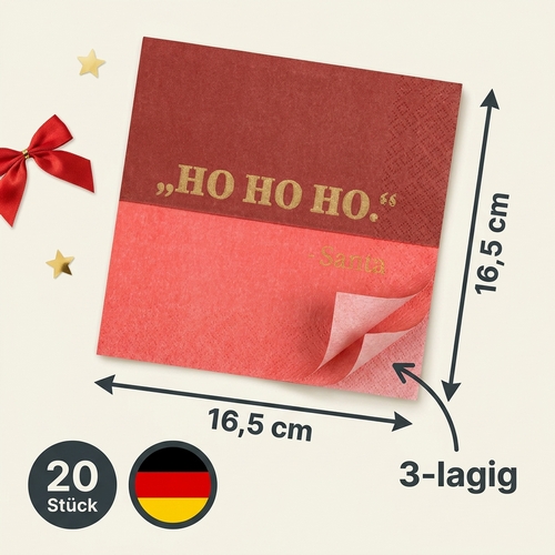 20 Servietten HO HO HO - von Santa rot 33x33cm