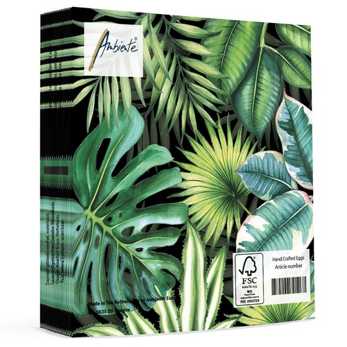 20 Servietten Tropical Leaves black - Grüne Dschungelblätter schwarz 33x33cm