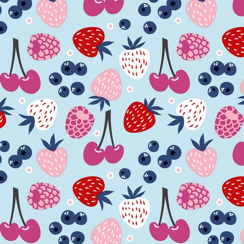 20 Servietten Berries Sundae - Beerenmix auf hellblau 33x33cm