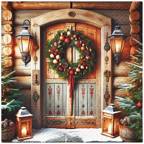 20 Servietten Doorway to Christmas - Kranz an Weihnachtstür 33x33cm