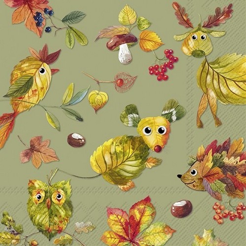 20 Servietten Shades of Fall - Tiere aus Herbstblattmotiven 33x33cm