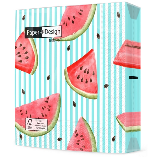 20 Servietten Melon lines - Melonen auf Streifen 33x33cm