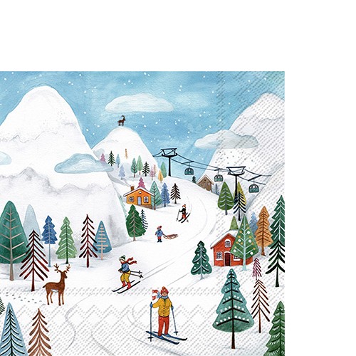 20 kleine Cocktailservietten Winter Joy - Skifahren durch den Winter 25x25cm