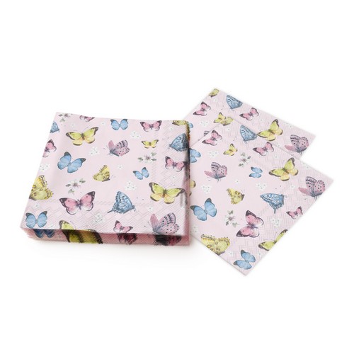 20 Servietten Romantic Butterflies light rose - Kleine Schmetterlinge auf rosa 33x33cm
