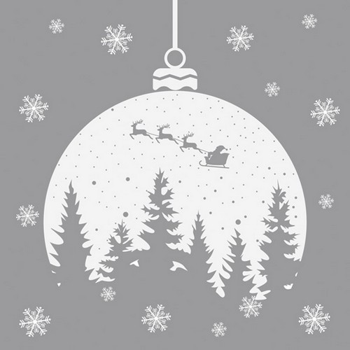 20 Servietten Christmas Bauble with Forest Silhouettes on silver - Weihnachten in Kugel  silber 33x33cm