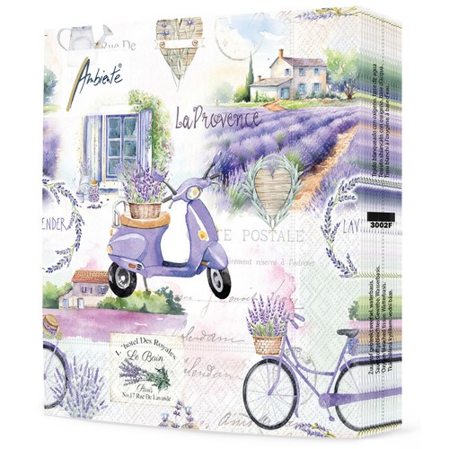 20 Servietten La Provence - Motorroller und Fahrrad mit Lavendel 33x33cm