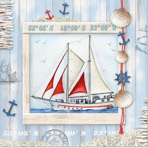 20 Servietten Sailor – Eingerahmtes Segelboot 33x33cm