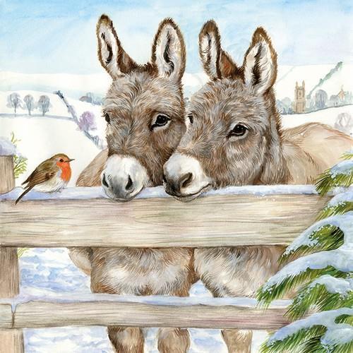 20 Servietten Donkeys - Esel im Winter 33x33cm