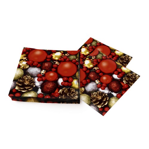 20 Servietten Deck the Halls - Weihnachtsschmuck rot 33x33cm