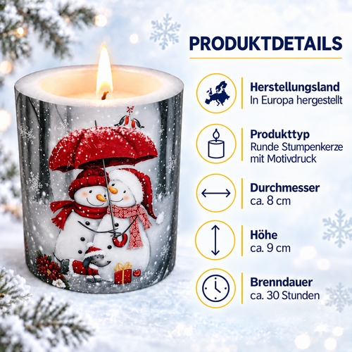 Kerze rund Snowmen with Umbrella Ø8cm