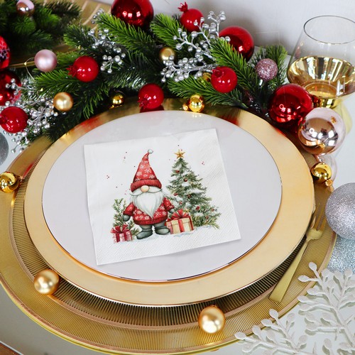 20 Servietten Gnom med Gaver - Gnom am Tannenbaum 33x33cm