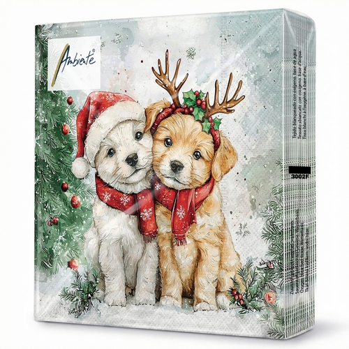20 Servietten Cody and Buddy - Zwei niedliche Weihnachtshunde 33x33cm