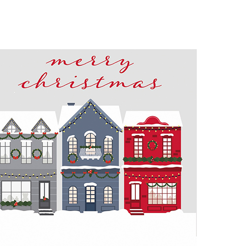 20 kleine Cocktailservietten Christmas In Town - Weihnachtshäuser Merry Christmas 25x25cm