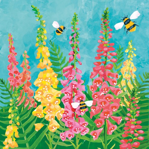 20 Servietten Flowerfield & Bees - Bienen umschwärmen Blumen 33x33cm