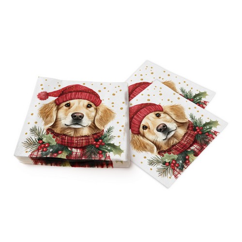 20 Servietten Simon - Hund mit Winter-Outfit 33x33cm