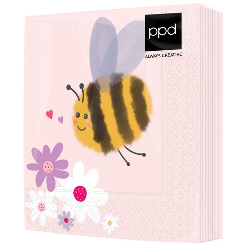 20 Servietten Donna - Große Biene an Blüten 33x33cm